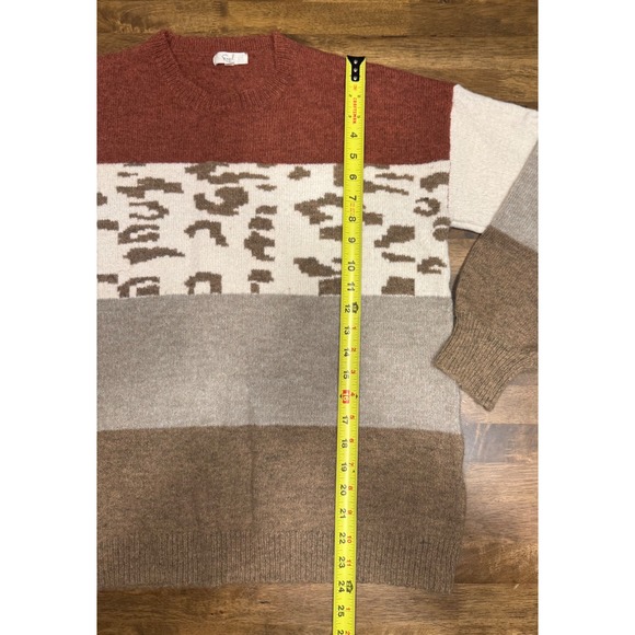 Easel Color Block‎ Sweater Leopard Print Knit Pullover Brown Beige Small - Picture 5 of 6